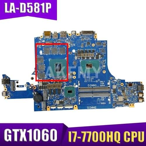 Akemy For Dell Alienware 13 R3 Laptop Motherboard I7-7700HQ 2.8Ghz CPU GTX1060 GPU CN-0GG6GW 0GG6GW GG6GW BAP00 LA-D581P