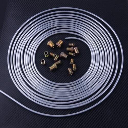 Car High Quality Silver 25ft. Roll Coil of Joint Union 3/16" OD Brake Pipe Hose Line Tubing Kit Fittings Accessories