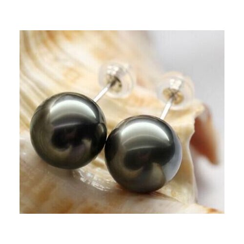 Free shipping luxury Noble jewelry stunning pair of AAA++ 11-12mm round Tahitian black pearl earring