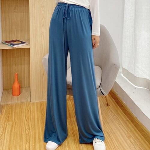 Spring Summer Wide Leg Pants For Women Casual Elastic High Waist Candy Color Loose Long Pants Pleated Pant Trousers Femme WF073
