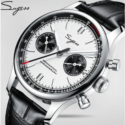 Watch for men luxury casual Sugess 40MM Panda Pilot Chronograph Seagull 1963 ST1901 Movement Waterproof Luminous Stainless Steel