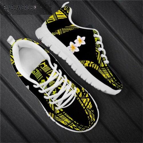 ELVISWORDS Polynesian African Tribal Pattern Lace Up Ladies Sneaker Flats Fashion Womens Leisure Walking Shoes Sports Shoes