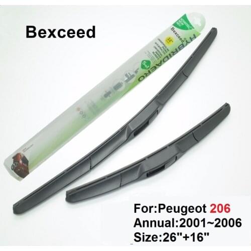 Hybrid Wiper Blade for Peugeot 206 Bexceed Car Windshield Windscreen 26"+16" 2001 2002 2003 2004 2005 2006