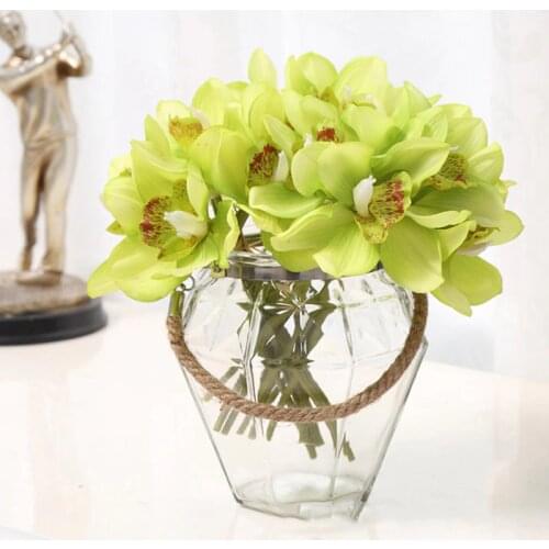 Faux Flowers Orchid Real Touch Latex 6 Heads Cymbidium Fake Flower Decoration Wedding Bride Holding Bouquet Decoration For Home