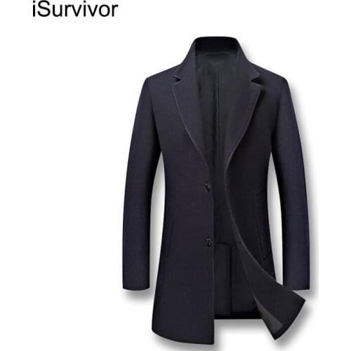 ISurvivor 2021 Men High Quality Winter Autumn Woolen Jackets Coats Long Parkas Male Casual Fashion Slim Fit Solid Color Jackets