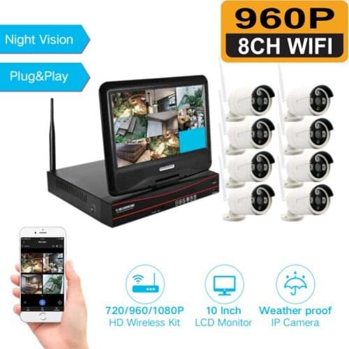 HD 8CH NVR Camera Wireless CCTV Outdoor IP Camera 960P WIFI Home Security Video Surveillance Motion Detection Alarm NVR Kit