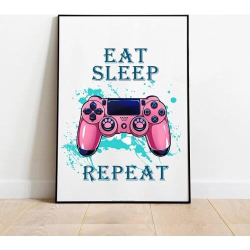 Gaming Eat Sleep Repeat Canvas Painting Gamepad Wall Art Posters and Prints Game Cartoon Pictures Gamer Boys Children Room Decor