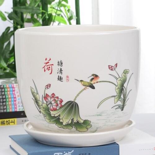 Ceramic Flowerpots Succulent Green Radish Chlorophytum Plant Pots With Trays Simple Home Indoor Living Room Potted Decoration