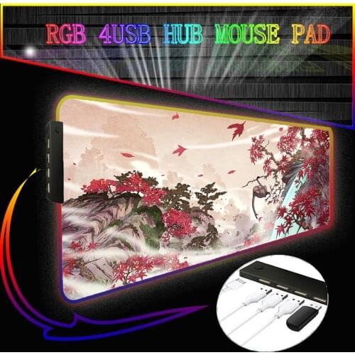 China Wind Pc342 Large Rgb Gaming Mouse Pad 4 USB Ports 16 Lighting Modes 3 Extra Brightness LED Extended Soft Mouse Pad Xxl Cs