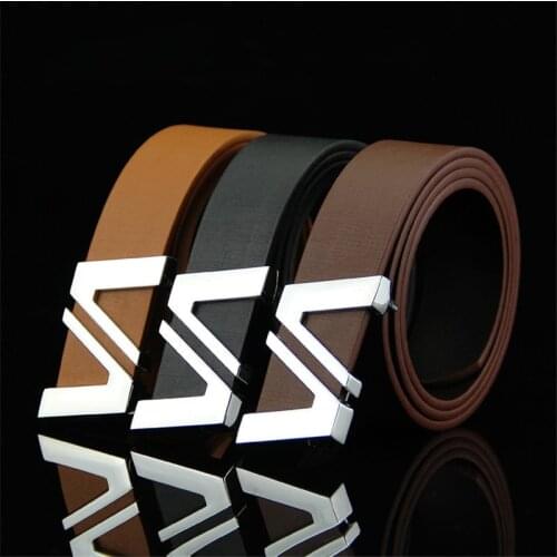 Fashion Women Men Solid Belt Mens Faux Leather Smooth Girdle Buckle Waistband Leisure Belt Strap V-V Shape Unisex Belt