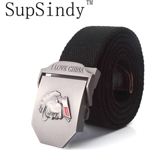 SupSindy mens canvas belt Chairman Mao metal buckle military belt Army tactical belts for Male top quality men strap Army green