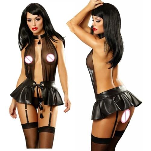 New Sexy Lingerie Hot lenceria Costumes lace for most imitation leather sex underwear skirt Exotic Apparel dresses
