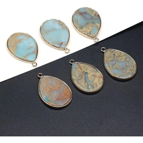 1pc Natural Semi-precious Stone Pendants Water Drop Gold-plated Crystal for Trendy Jewelry Making DIY Necklace Earrings