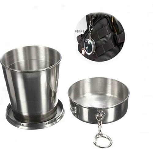 Camping Folding Cup Portable Outdoor Travel Stainless Steel Coffee Tea Mug Cup Collapsible Cup Keychain For Camping Travel Home