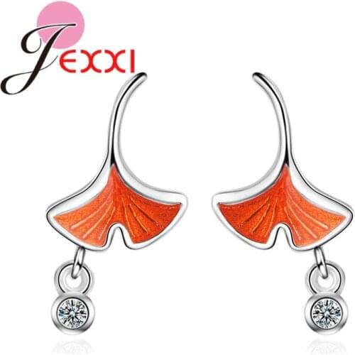 Elegant Luxury Natural Plant Gingko 925 Sterling Silver Earrings Stud Jewelry For Girlfriend First Love Christmas Party Dancing