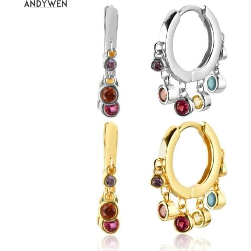 ANDYWEN 925 Sterling Silver 9.5mm Six Color Zircon Charm Piercing Ohrringe Drop Earring 2020 Pendiente Fashion Fine Jewelry