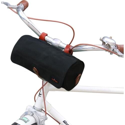 Tourbon Retro Bicycle Handlebar Bag Top Tube Pouch Black Waxed Canvas Water Repellent Basket Storage Bike Accessories