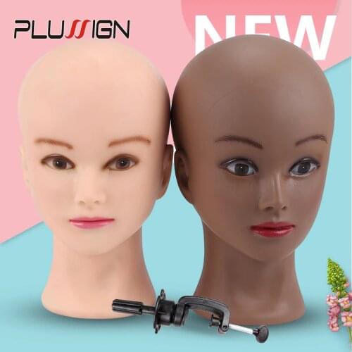 Dark Brown Skin Soft Pvc Wig Mannequin Head Wig Holder Begie Skin Color For Hat Display Wig Making Tools Bald Block Heads 20.5"