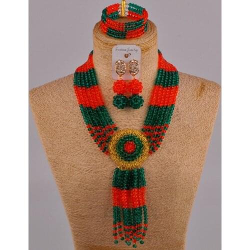 Teel green army green and orange costume necklace african beads jewelry set crystal 6CLS