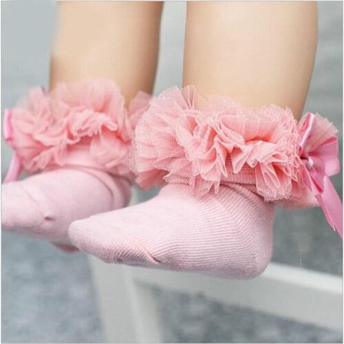 Spring Summer Kid Girls Princess Socks Hot Newborn Baby Girls Bowknot Sock Lace Ruffle Frilly Ankle Socks Black White Pink