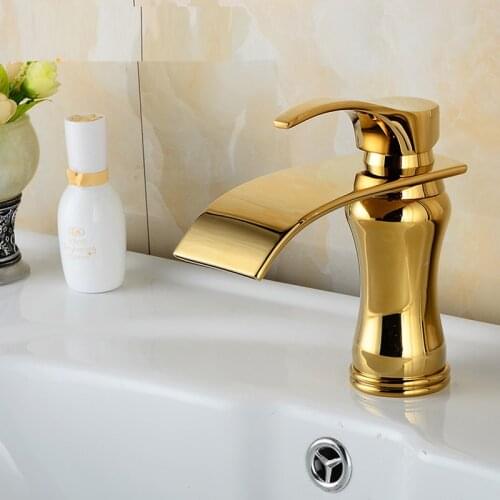 Vintage Copper Bathroom Jade Basin Faucet Waterfall, European Retro Basin Faucet Mixer Water Tap Vintage Gold Plated Wholesale