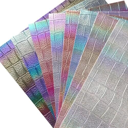 135x30cm Meatallic Rainbow Crack Brick Embossed Vinyl Faux Leather Fabric Sheet For Making Shoe/Bag/Decorative/DIY Accessories