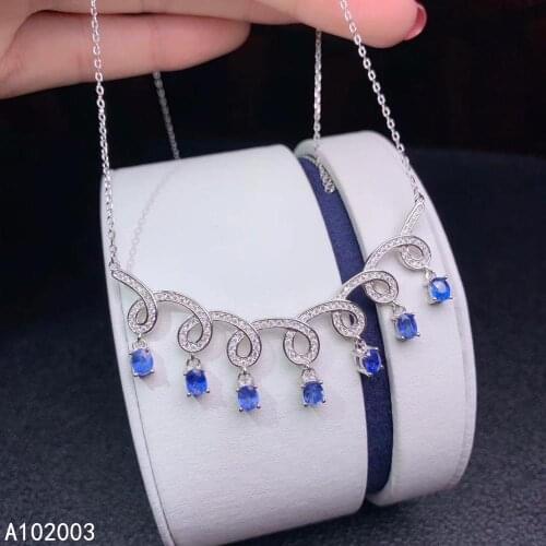 KJJEAXCMY Fine Jewelry 925 Sterling Silver Inlaid Natural Sapphire Female Pendant Necklace Popular Support Detection
