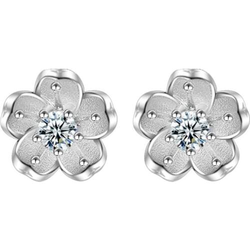 Simple Solid 925 Sterling Silver Jewelry for Women Girls Best Birthday Gifts Elegant Flower Stud Earrings Daily Bijoux