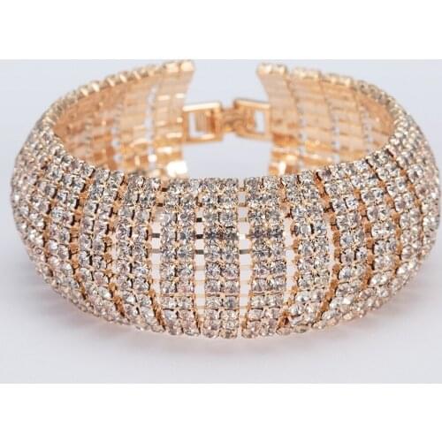 Fashion Exaggeration Big Circle Cubic Zirconia Bracelet & Bangle Crystal Charm Bracelet for Women Bridal Wedding Jewelry