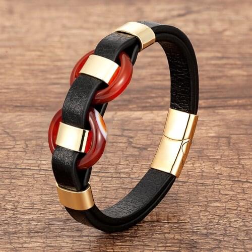 Vintage Style Round Stone Bracelet For Women Gold Stainless Steel Clasp Gothic Bracelets Handmade Jewelry Valentines Day Gift