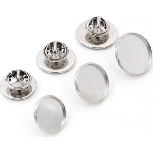10pcs 14/16/18mm Inner Size Stainless Steel Material Brooch Style Cabochon Base Blank Cufflink Spacer Settings Tie Tack Pins