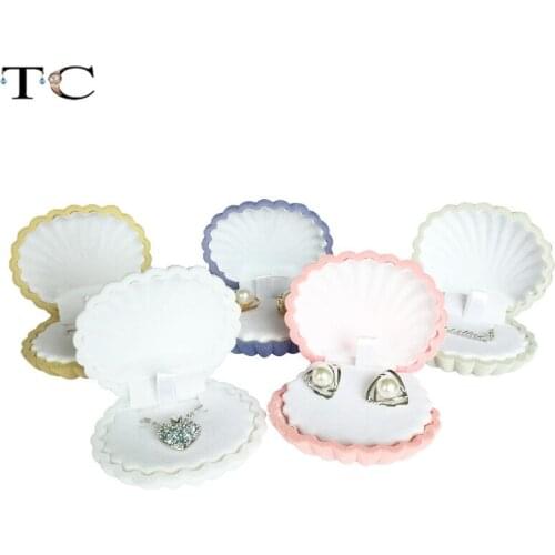 10pcs/lot Creative Shell Shape Lovely Velvet Wedding Engagement Ring Box For Earrings Necklace Bracelet Jewelry Display Gift Box
