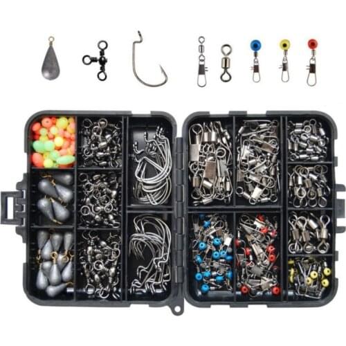 160pcs/box Fishing Kits Jig Hooks Fishing Sinker Weights Fishing Swivels Snaps Set With Fishing Tackle Box