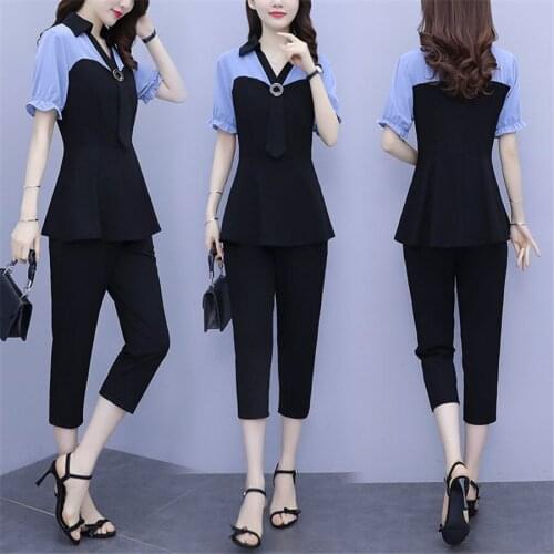 2 Two Piece Set Women Tracksuit Summer Plus Size Sportwear Elegant T Shirt Top + Pants Suits Office Outfits Matching Sets 2021