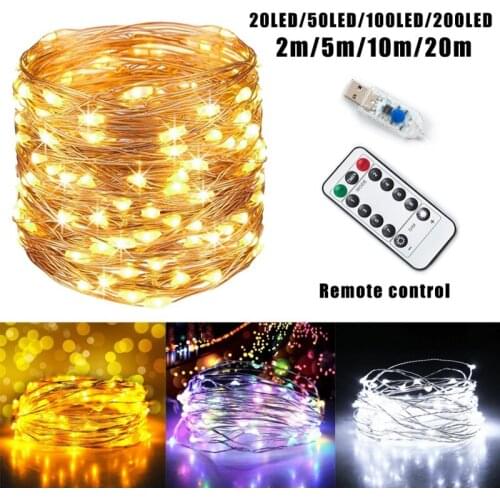 20M Fairy Lighting Strings Christmas Pendant 5V USB Remote Control Light String 8 Modes Home Decoration Copper Wire Lamps