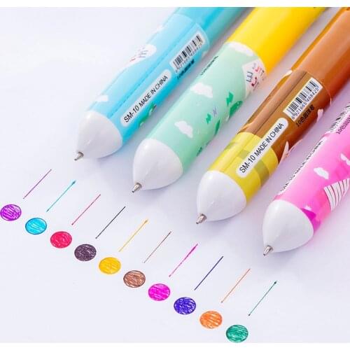 4 PCs Cartoon Animal Ten Color Pen Multi-Color Ballpoint Pen Wholesale Student Stationery School Supplies