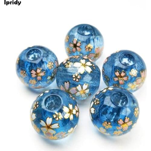 20mm 5Pcs/lot Large Hole Japan Painting Vintage Japanese Drawing Beads Round Cherry Blossom Flower Pattern for Hair Accessories