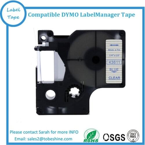 Free shipping 5 pcs 6mmX7m 6mm label tape blue on clear 43611 compatible d1 label tapes with dymo d1 label printer