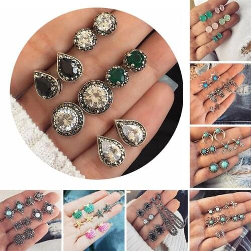 Bohemian Women Fashion Retro Stud Earrings Set A variety of Styles Charm Jewelry
