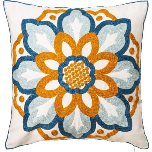 QIBON Embroidery Decorative Pillow Cover 18 x18inch Exquisite Cotton Cushion Cover Modern Plant Floral Patterns Decor Couch Home