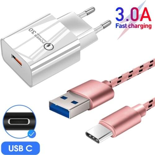 For Samsung S21 S20 FE 5G Motorola G9 Play Moto G10 G30 One Power Phone Fast Charger USB Adapter Quick Charge Type C USB Cable