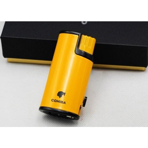 Cohiba Smoking Gadget Windproof Cigar Cigarette Metal Lighter 3 Torch Jet Flame Refillable With Cigar Punch Gift Box
