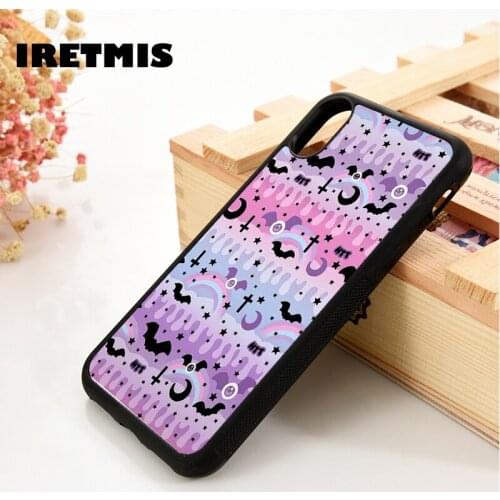 Iretmis 5 5S SE 6 6S TPU Rubber phone case cover for iPhone 7 8 plus X Xs 11 Pro Max XR Flying Bats Purple Moon Stars Pattern