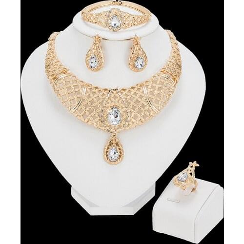Exquisite Dubai Gold Jewelry Set Brand Nigerian Wedding Woman Accessories Jewelry Set Wholesale Statement Jewelry Set
