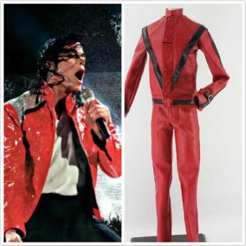 Michael Jackson Red Thriller Leather Coat Cosplay Costume Jacket Full Set Pants