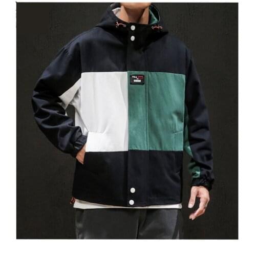 Patchwork Oversize Casual Jacket 2021 Man New Windbreaker Jackets Mens Harajuku Zipper Hat Jackets Male Autumn