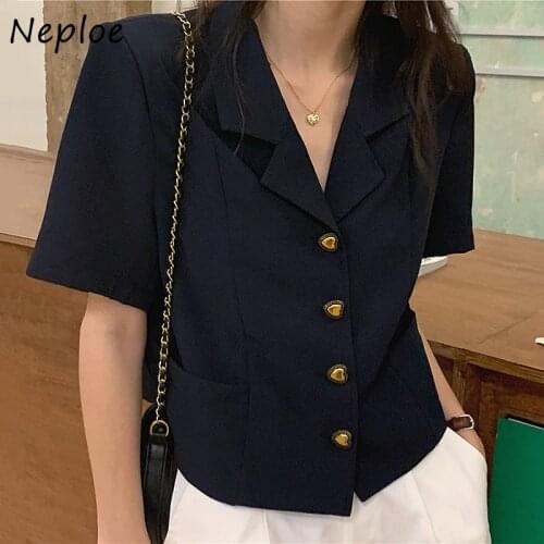 Neploe Love Heart Button Decorating Short Sleeve Jackets Femme Square Collar Casual Loose Coats Women Summer Solid Jacket Female