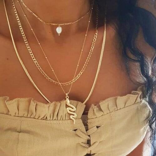 IFKM Multi-layer Necklace Women Delicate Chain Snake Animal Pendant Necklaces For Women Clavicle Choker Collar Fashion Jewelry