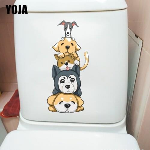 YOJA 11.4×25.3CM Cute Dog Group Funny Bathroom Decoration Animal WC Toilet Stickers T1-2376