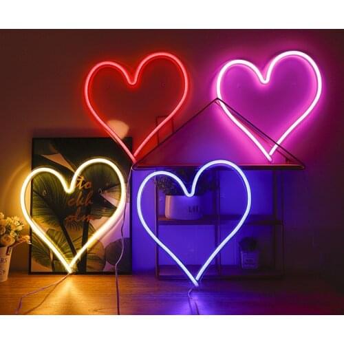 Heart Shape Neon Sign Wall Hanging Light USB Powered Valentines Day Christmas Decor for Wedding Bedroom Home Party Holiday Lamp